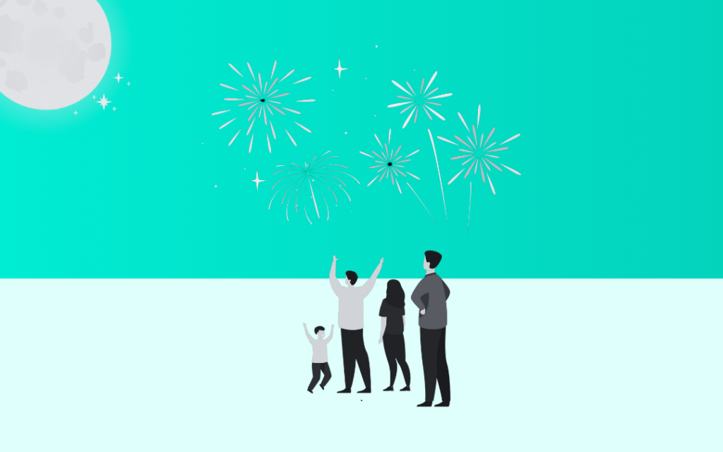 Cover Image for our January Newsletter. An illustration of a family watching the fireworks.