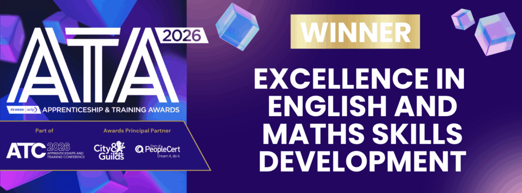 Excellence in English and Maths Skills Development award presented to Educationwise at the Apprenticeship & Training Awards 2026, recognising outstanding Functional Skills delivery and learner achievement.