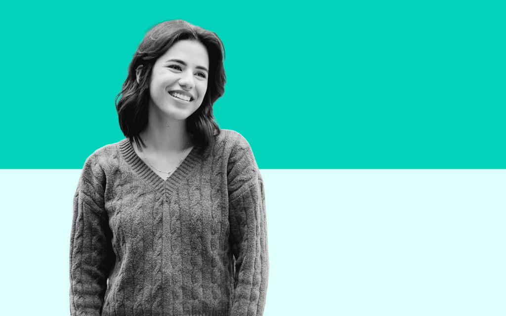 A smiling young woman representing Daisy Stewart, a CMI Recognised Aspiring Manager programme learner at Educationwise, who developed her leadership and management skills alongside her university degree.